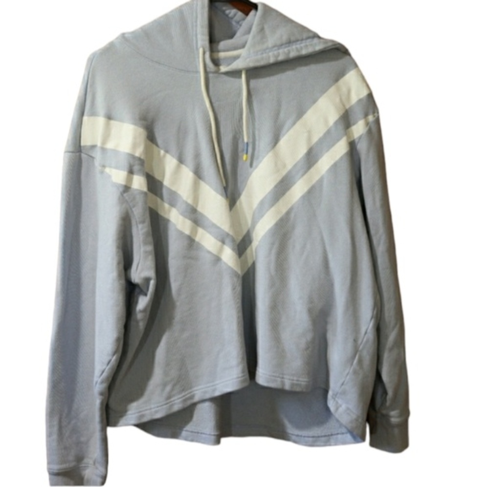 Tory Burch Tory Sport Small Blue Oversized Pullover Hoodie V-Logo Cotton